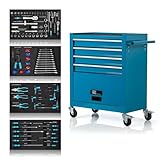 NTG Chariot d'atelier avec Outils 70 pièces - 4 tiroirs + Grand Compartiment - tiroirs sur roulements à Billes - sécurité de Transport - 2 roulettes avec Frein de stationnement - Chariot à Outils