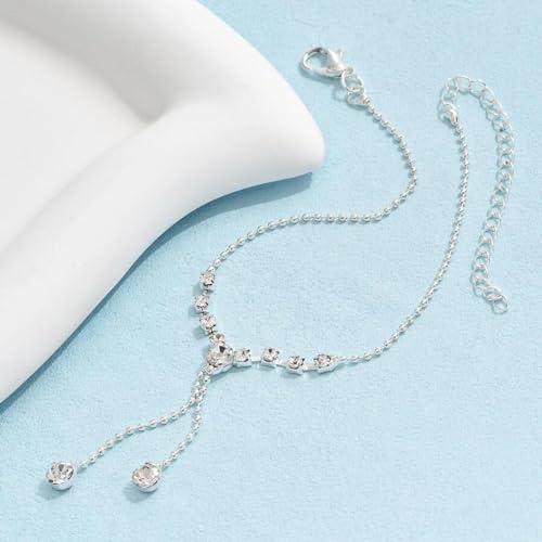 Image of Fesciory Silver Ankle Bracelets for Women, Adjustable Rhinestone Pendant Tennis Anklet, Butterfly Heart Infinite Diamond Summer Beach Foot Chain Jewelry Gifts