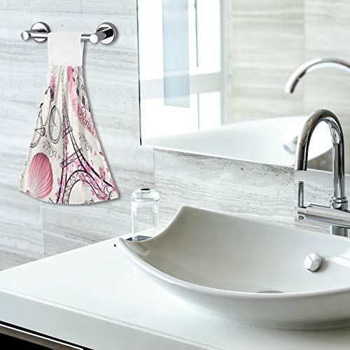 Staytop Beautiful Paris Eiffel Tower Bicycle Butterfly Hand Towels Set Of 2, Soft And Fast Absorbent Hanging Towels Or Magic Stickers With Hanging Loops For Kitchen, Bathroom 12X17In #TOP6