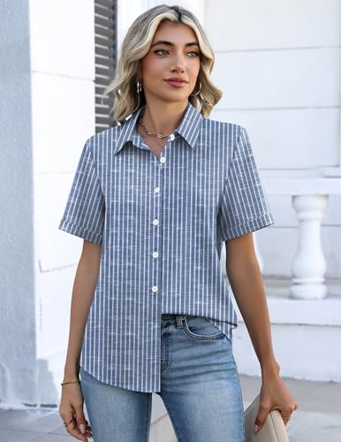Image of Zeagoo Button Down Shirts for Women Short Sleeve Collared Tops Dressy Casual V Neck Blouses