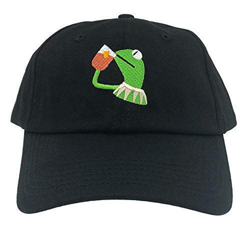 Kermit The Frog Dad Hat Cap Sipping Sips Drinking Tea Champion Lebron Costume (Black)