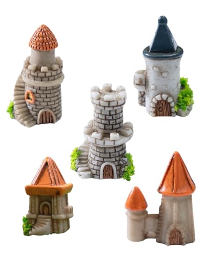 iofficego Miniature Resin House Figurines Set - Small Decorative Buildings for Terrarium, Bonsai, Micro Landscape Decor, Resin Village Accessories for Potted Plants and Desk Display