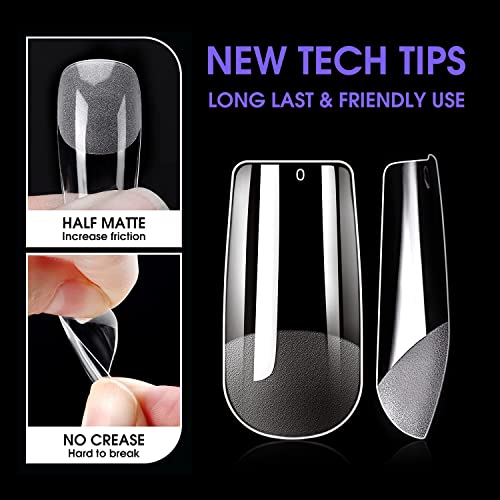 Medium Square Soft Gel Nail Tips, Bornbyme 600Pcs Pre Buff Full Cover Shaped Nail Extenison Tips Half Matte Gel X Nail Tips Acrylic False Nail Tips #TOP2