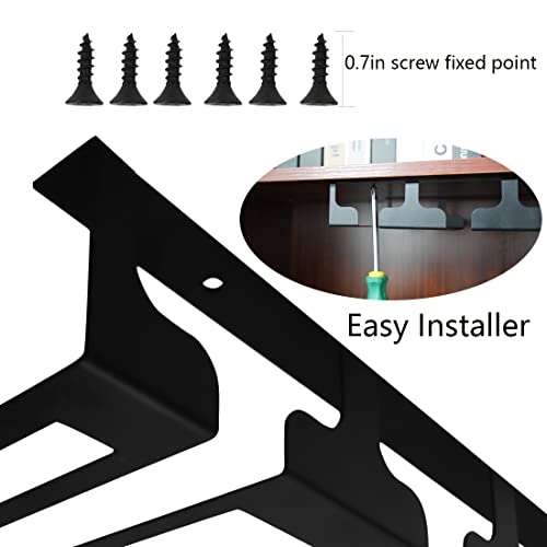Jbikao Wine Glass Rack - Under Cabinet Stemware Wine Glass Holder Glasses Storage Hanger Metal Hanging Organizer For Bar Kitchen 4 Rows Black #TOP3