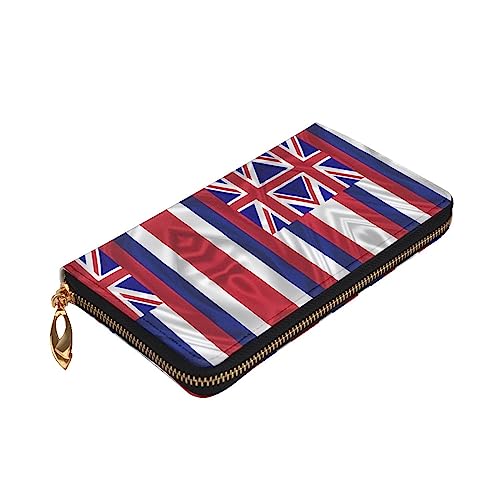 Leather Wallet 7.48 x 4.13 in - Stylish and Durable Wallet for Women with Multiple Compartments and Zipper Design Flag of Hawaii American Pattern3