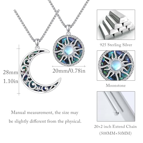 Yin Yang Necklaces 925 Sterling Silver Friendship Sun Moon/Mountain/Dolphin/Tree of Life/Flower/Wings Pendant Necklace Moonstone Abalone Jewelry for Women Men Couples 6