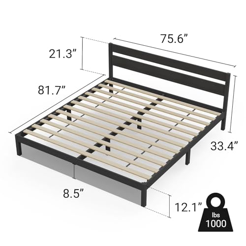 Image of LIFEMENT King Bed Frame with Headboard Classic Wood Platform, Noise Free, Under Bed Storage, No Box Spring Needed, Easy Assembly, Black