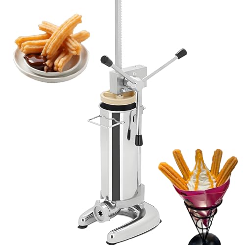 Máquina de Churros Manual 2L/3L, Fabricante de Rosquillas Españolas Comercial y Rellenador de Churrera, 5 Boquillas para Múltiples Formas, Acero Inoxidable Compacto para Restaurantes y Panaderías 3L