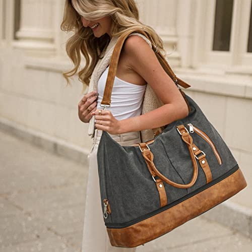 Image of S-Zone Oversized Ladies Travel Tote Duffel Bag Carry on Canvas Travel Duffel Bag Weekender Overnight Bag for Women and Ladies, B-black, L