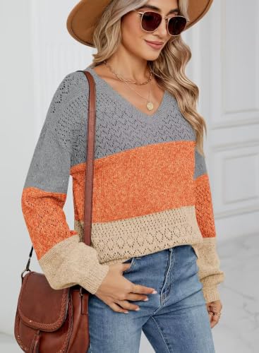 Image of JOCAFIYE Womens Sweaters Casual Long Sleeve V Neck Pullover Sweater Tops