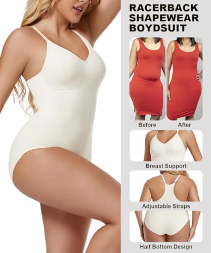 Image of MOVWIN Women's Bodysuit Tummy Control Shapewear Seamless Racerback Body Suit Body Sculpting Shaper Tank Top
