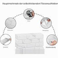 Decoroom Fliesenaufkleber Weiß Brick Vinyl Selbstklebende Fliesenfolie – Ansicht 4