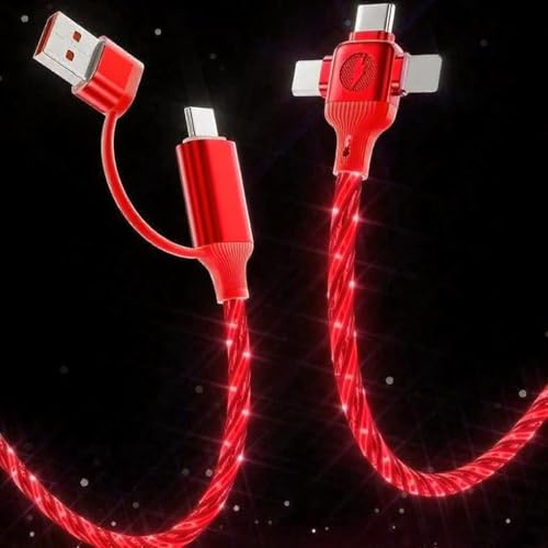 Image of 6 Combinations Multi Ports USB Charger Cable USB A /USBC to Micro USB /Type C PD Fast Charging Cord Light Up LED Starry Current to be a Night Light Compatible with Most of devices-39 inches Red.