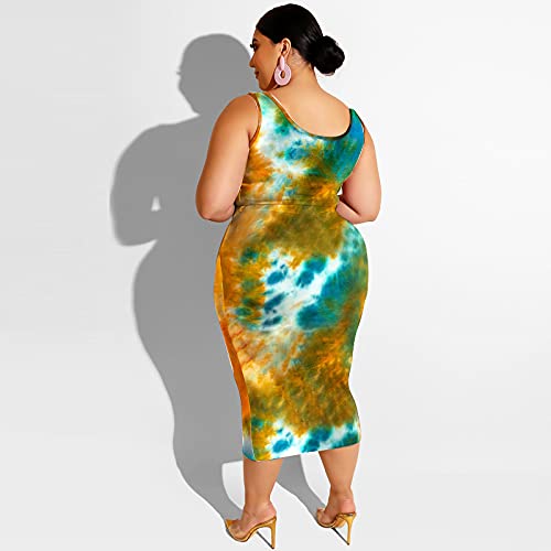Image of Plus Size Women 2 Piece Outfits Sets Sexy Tracksuit Midi Dress,Sleeveless Tank Top Bodycon Skirts Set Casual Summer