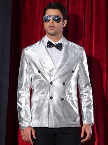 Lars Amadeus Sparkly Metallic Blazer for Men's Peak Lapel Double-Breasted Party Disco Sport Coat Shining Suit Jacket2