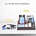 KINGFOM Pu Leather Desk Organizer with 5 Compartments Holder, Multi-Functional Office Supplies Storage Caddy for Pen/Pencil, Phones, Remote Controller and Desktop Accessorie Brown