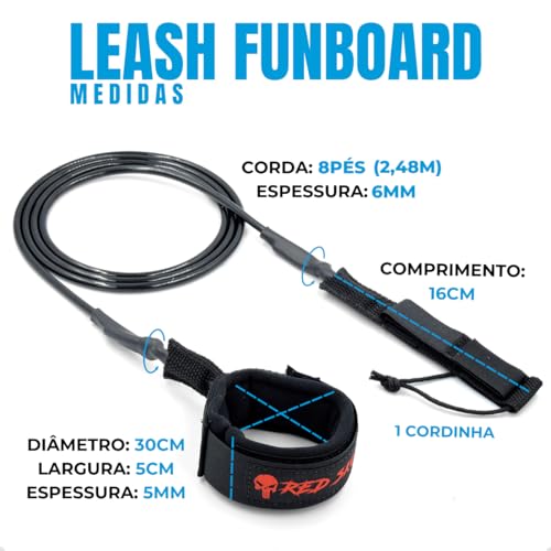 Leash Funboard Surf 6mm Strap FUN 8pés Cordinha Duplo Rotor