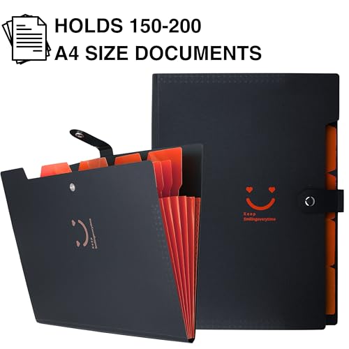 Image of SPS 5 Pocket Expanding File Folder Smile Design - Fits A4 & Letter Size Document Organizer, Accordion File Folders, File Holder for Office, School & Home Use - Orange