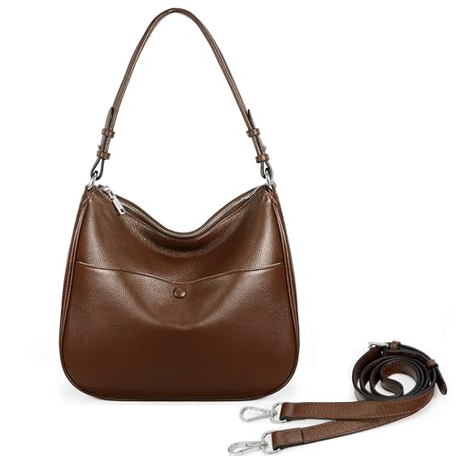 YALUXE Women’s Genuine Cow Leather Shoulder Bag Trendy Handbag Purse Convertible with 2 Straps