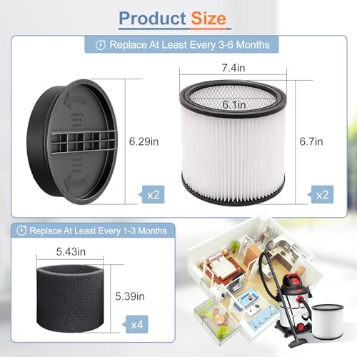 Filter Replacement 90304, 90585 Foam Sleeve Fit for shopvac 90304, 90350, 90333, 90585, 903-04-00, 9030400, 5 Gallon Up Wet Dry Vacuum Cleaners, 9 Pack by Aliddle - Image 4