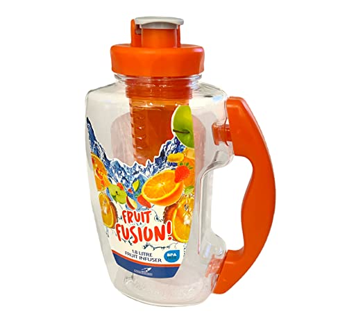 Fruit Infuser Water Bottle - Large 1.8L - For Detox, Diet, Hydration, Health, Cocktails, Picnics, BBQ, Sports - BPA Free Plastic - Colours Vary