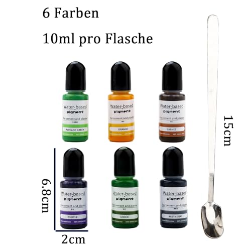 Nurila Farbpigmente für Gießpulver, Farbe für Gießpulver, 6 Farben Flüssiger Farbpigmente für Gießpulverinklusive mit 15cm Edelstahl Rührlöffel, DIY Produktion Zementbeschichtung Farbige Pigmente