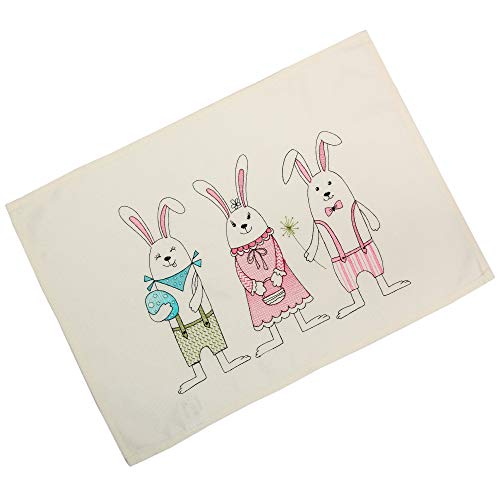Quinnyshop Camino de mesa de 30 x 50 cm, diseño de tres conejos de Pascua, bordado, aspecto de lino, color crudo Cover