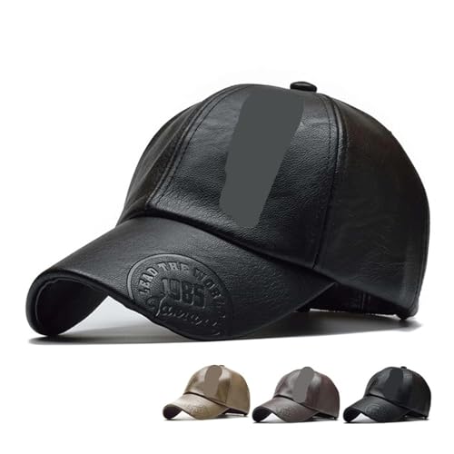 AYJYZHIAG Casquette de Baseball réglable Vintage for Hommes, Chapeau en Cuir PU, Casquette de Camionneur, Chapeau de Papa, Chapeaux Chauds d'hiver(Brown,Adjustable)