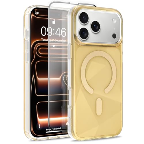 Image of Magnetic Case for iPhone 17 Pro Max [Compatible with Magsafe] [Anti-Yellowing] [1 Screen Protector] Shockproof Slim Iridescent Sparkly Case for iPhone 17 Pro Max 6.9 inch 2025, Gold