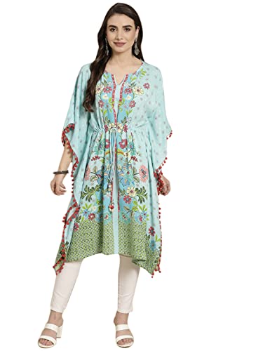Image of Juniper SkyBlue Rayon Printed Straight Kaftan