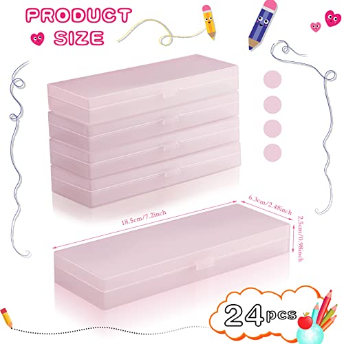 Image of Fainne 24 Plastic Pencil Case Bulk Hard Pencil Boxes with Snap Lid Crayon Maker Pen Organizer Stackable Craft Storage Boxes for School Supplies(Single Layer,Pink,7.09 x 2.36 x 0.98 Inch)