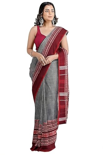 Image of eC ESHA'S COLLECTION Women's Cotton Blend Begumpuri Handloom Saree With Unstitched Running Blouse Piece