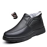 Zapatos casuales de cuero para hombre, impermeables, cálidos, sin cordones, con forro de piel, térmicos, antideslizantes, ortopédicos, zapatos de invierno, Black, 42 2/3 EU