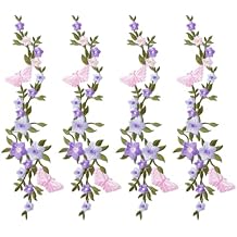 4Pcs Flower Butterfly Embroidered Patches 10.55 Inch Long Floral Iron On Patches Purple Flower Embroidery Patche Wisteria Repair Patch for Cloth Dress Bag Pants DIY Craft Decoration
