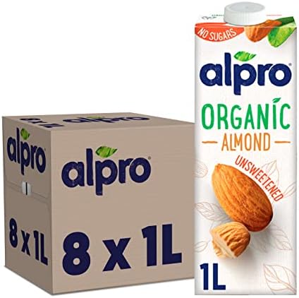 Alpro Organic Almond No Sugars Plant-Based Long Life Drink, Vegan & Dairy Free, 1 Litre (Pack of 8)