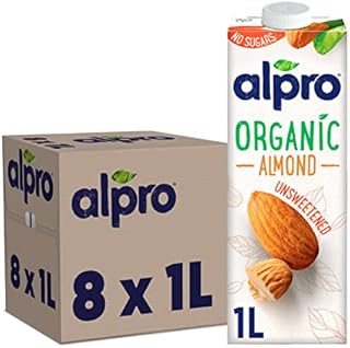 Alpro Organic Almond No Sugars Plant-Based Long Life Drink, Vegan & Dairy Free, 1 Litre (Pack of 8)