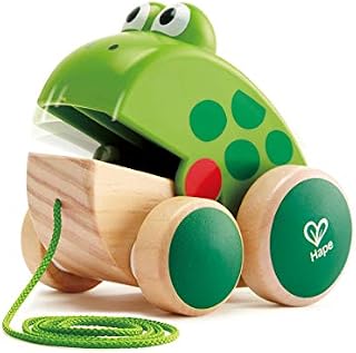 Hape Frog Pull Along | Wooden Frog Fly-Eating Pull Toddler Toy, Bright Colours