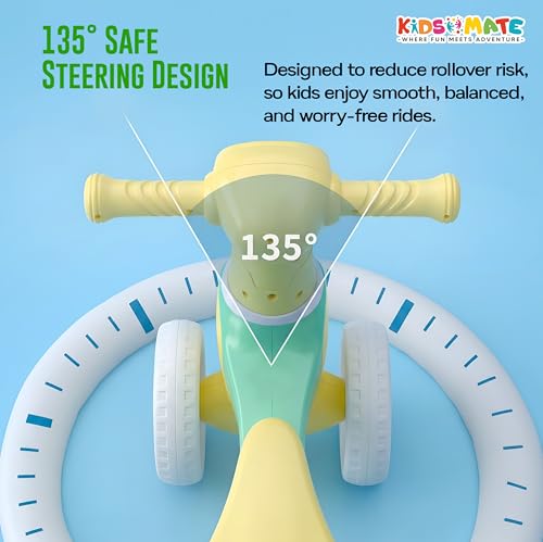 Image of Kidsmate Tiny Glide Baby Push Ride On Toy with Rear Storage Basket | 4-Wheel Stable Design for Balance, Coordination & Active Growth | Perfect Toddler Mini Bike for 1-4 Yrs - Green Yellow
