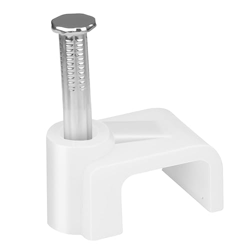 LeMotech Clips para cables planos, 200 clips de pared de alambre de 0.394 pulgadas con clavos de acero, abrazaderas coaxiales para gestión de cables