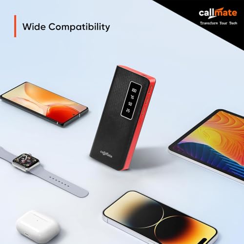 Image of Callmate 10000mAh Power Bank with LED Lamp, 12W Fast Charging & Digital Display with 3 USB Output Ports & 2 Input for iPhone, Smartphones & Other Devices (12 W, Fast Charging) (Red, Lithium Ion)