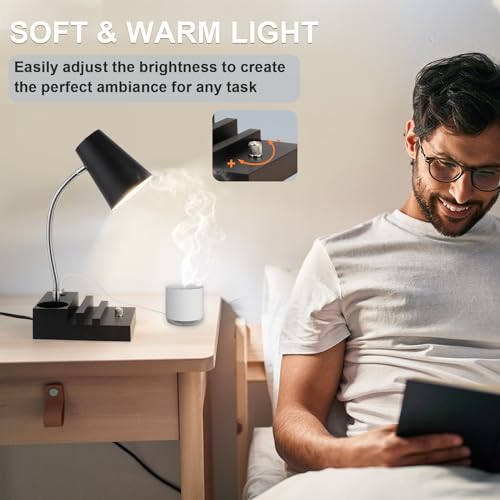 LALISU Study Desk Lamp with USB Charging and Type-C Night Light, Gooseneck LED Table Lamp Stepless Dimming Study Table Lamp with Pen Holder for College Dorm Bedroom and Office (Black) - Image 6