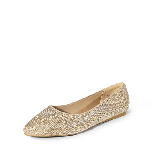 DREAM PAIRS Women's Dress Pointed Toe Flats Ballet Comfort Soft Slip On Casual Flat Shoes for Work Office Business 5.5 Gold-rhinestone