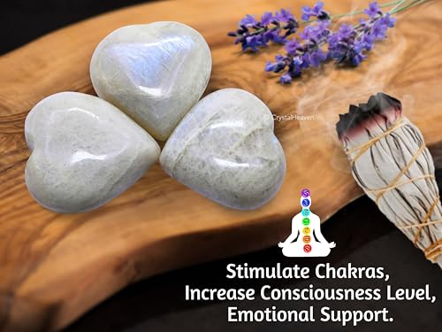 Image of Crystal Heaven Certified Moonstone Heart Palm Pebbles Stones For Anxiety Stress Relief Massage - Aaa Grade Original Healing Gemstone Agate Heart Palm Stone For Yoga Meditation Spiritual