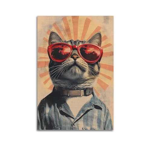 Poster chat amusant et cool | Toile vintage de décoration murale salon et chambre 60x90cm