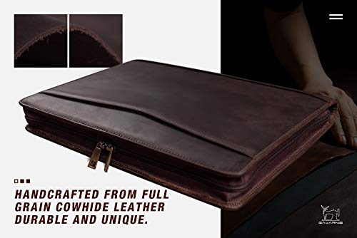 Gavarnie Genuine Leather Business Portfolio Padfolio Folder With Zipper For Men, Men's Leather Padfolio Folder For 13" Laptop, Business Portfolio With Letter Size Notepad, Graduation Gift，Dark Brown #TOP1