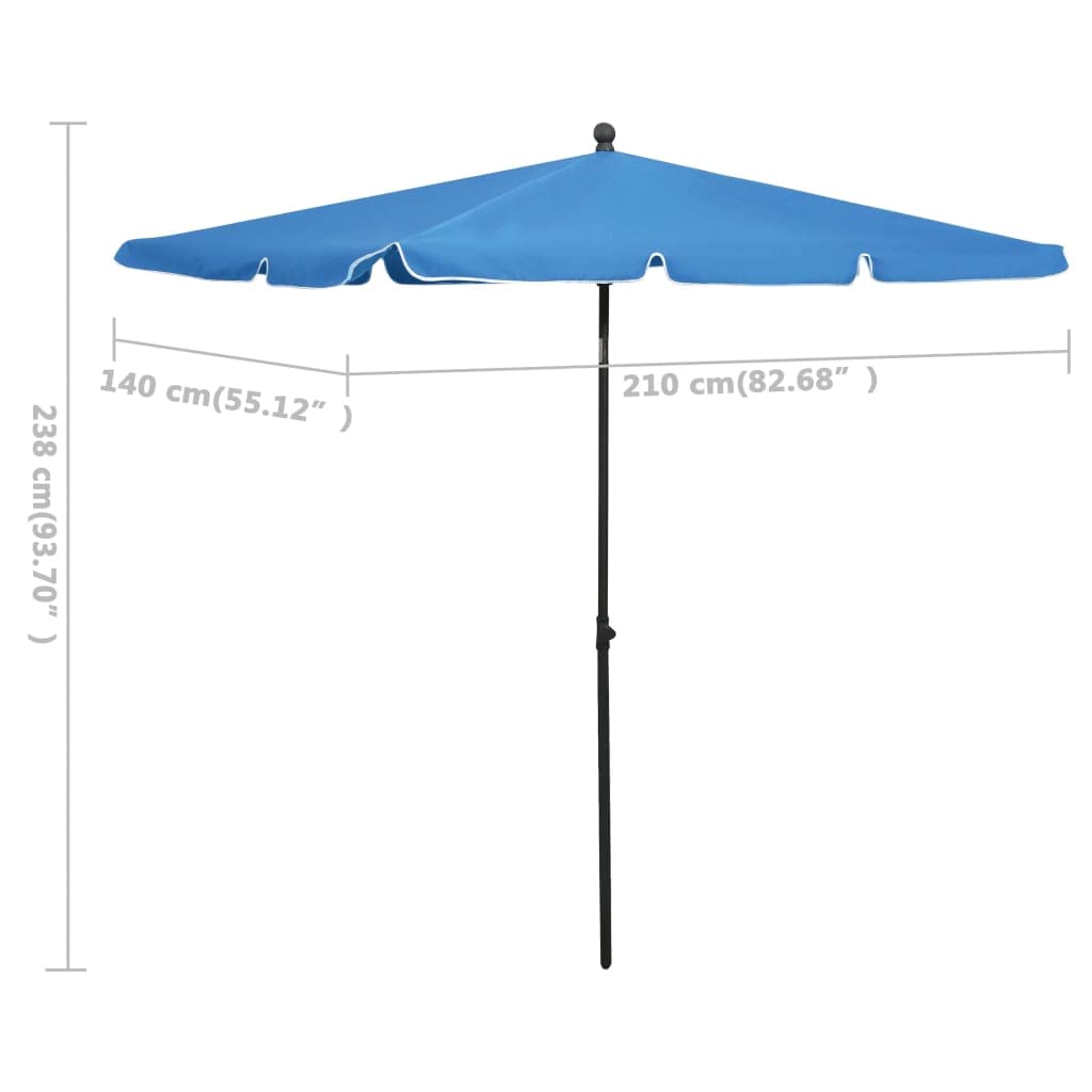 Sombrilla rectangular 210 x 140 cm, sombrilla para balcón plegable con mástil de acero, sombrilla estable para terraza y jardín, sombrilla de jardín regulable en altura con 4 costillas, azul