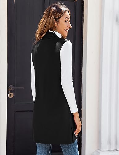 Beyove Women's Sleeveless Shawl Open Front Cardigan Vest Winter Plus Size Jersey Duster Cardigan Vests Black XL