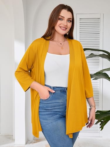 Image of AusLook Women's Plus Size Lightweight Open Front Cardigan 3 /4 Sleeve Cover Ups Shrugs Shawls and Wraps Kimono Jacket Coat