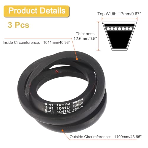 Image of uxcell 3 Pack B-41 Classic Timing V-Belt, 44 inch Outside Circumference, Black, Industrial Rubber V-Belt for Machinery Equipment