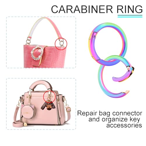Image of CooBigo 10Pack 1-1 /4 Inch Large Round Rainbow Carabiner Clips, Metal Spring O Ring Keychain Rings for Purse Chain Ring Clip Dog Tags Clip Replacement Paracord Keychain Lanyard Leather DIY Crafts